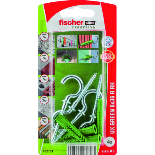 DŰBEL 6X35MM 4 DB KAMPÓVAL "UX GREEN" FISCHER