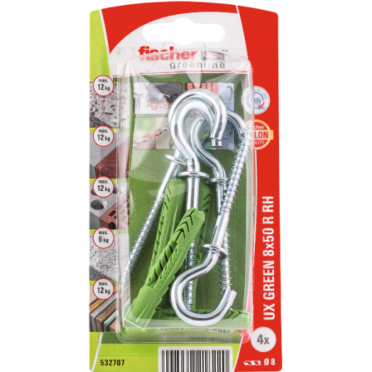 DŰBEL 8X50MM 4 DB KAMPÓVAL "UX GREEN" FISCHER