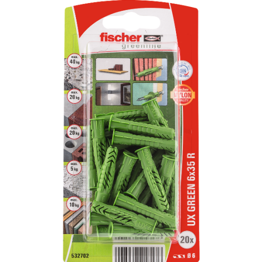 DŰBEL 6X35MM 20 DB &quot;UX GREEN&quot; FISCHER