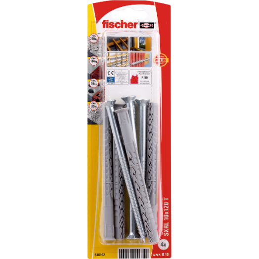 RÖGZÍTŐDŰBEL 10X120MM 4DB CSAVARRAL "SXRL" FISCHER