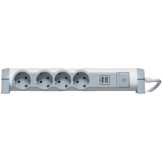 MOES ELOSZTÓ 4-ES 1,5M FEHÉR/SZÜRKE 4X2P+E 2XUSB TÚLFESZLEVEZETŐVEL