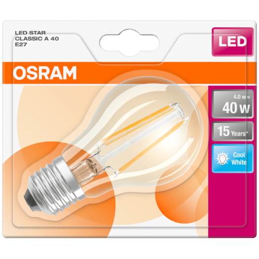 LED FÉNYFORRÁS STAR KÖRTE E27 4W 470LM 40 HIDEG FILAMENT ÜVEG 15000H