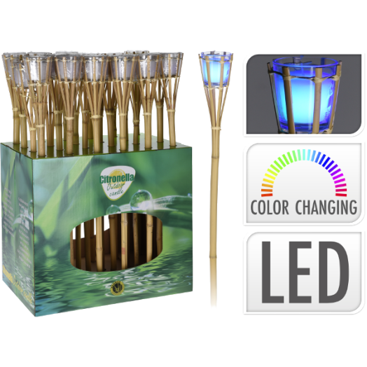 FÁKLYA LED-ES 77CM BAMBUSZ, TETEJÉN MÉCSESSEL