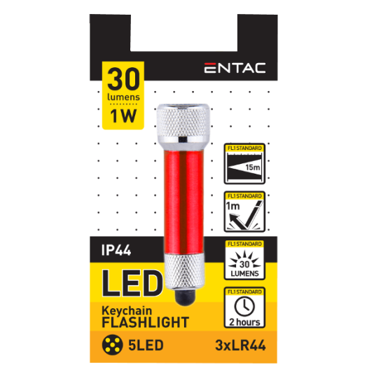 ENTAC KULCSTARTÓS LED LÁMPA PIROS 30LM 1W 3×LR44 (TARTOZÉK)