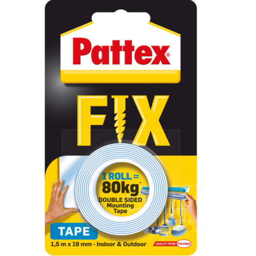 PATTEX SUPER FIX MONTÁZSSZALAG ERŐS 19MMX1,5M KÉTOLDALAS, 80KG/SZALAG