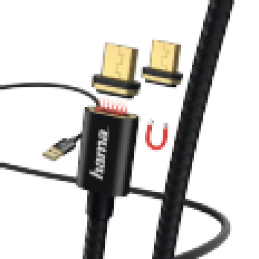 178373 Adatkábel Mágneses Csatlakozóval Micro USB, 1M, Fekete