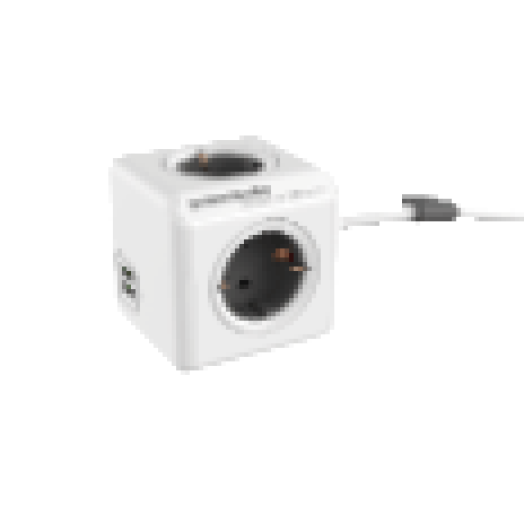 1402GY/DEEUPC PowerCube Extended hálózati hosszabbító, 4 dugalj + 2 USB, 1,5m, fehér-szürke
