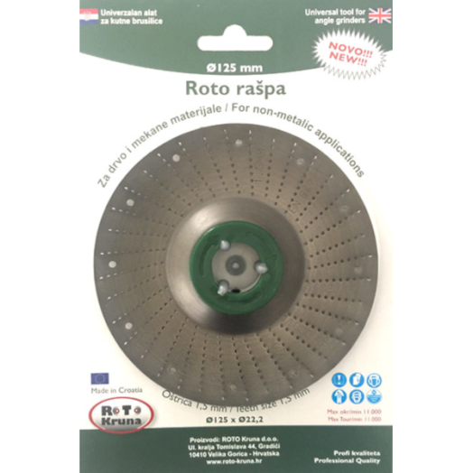 RÁSPOLYKORONG 125X1,5MM FINOM ROTO RASP FÁHOZ, PUHA ANYAGOKHOZ