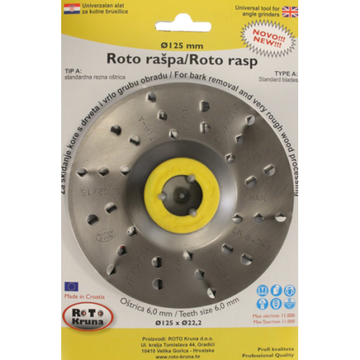 RÁSPOLYKORONG 125X6MM EXTRA DURVA ROTO RASP DURVA MEGMUNKÁLÁSHOZ