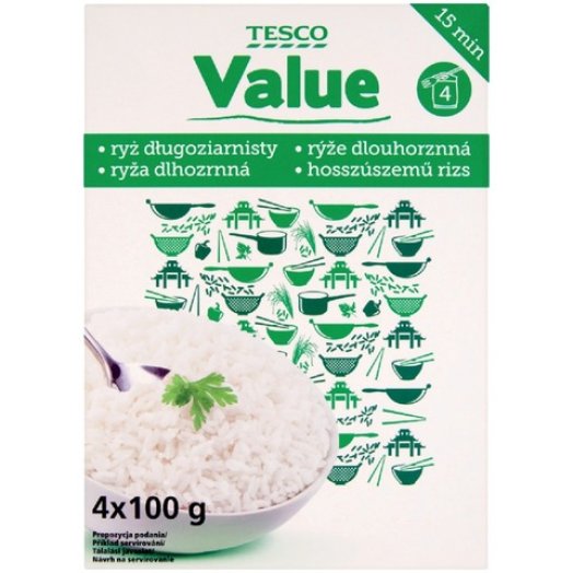Tesco Value hosszúszemű rizs főzőtasakban