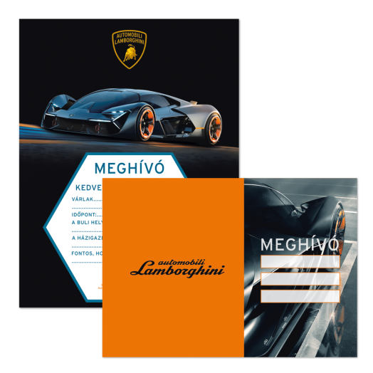 Lamborghini partimeghívó borítékkal