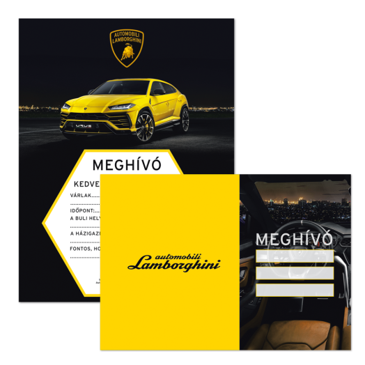 Lamborghini partimeghívó borítékkal