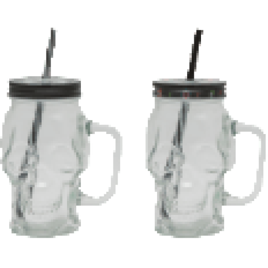 57160C Üvegpohár, koponya, szívószállal