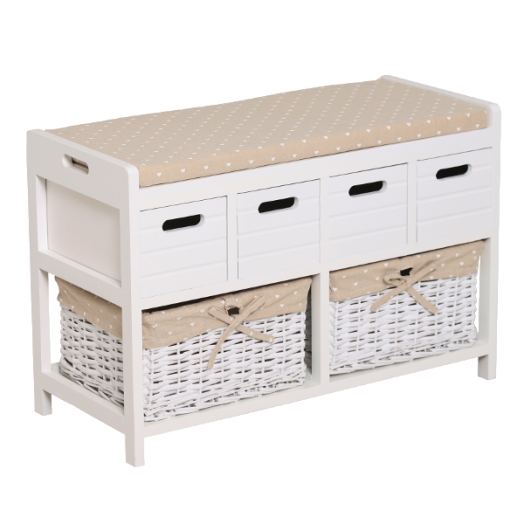 FA TÁROLÓS ÜLŐKE 73X48,5X32CM FEHÉR 4 FIÓKKAL, 2 KOSÁRRAL