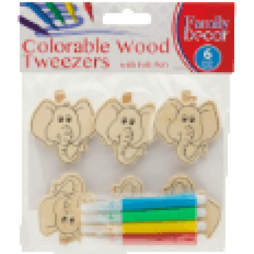 57319B Színezhető fa csipesz filctollal - elefánt - 6 db