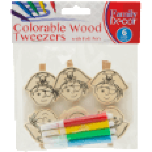 57319D Színezhető fa csipesz filctollal - kalóz - 6 db