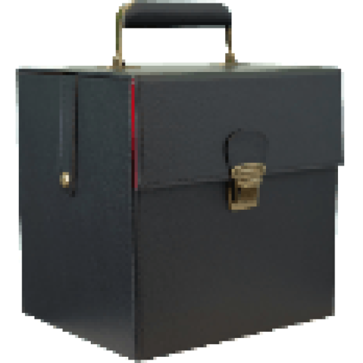 Hordozható vinyl tartó 50 kislemez tárolására, vörös bársony belső borítással, 7