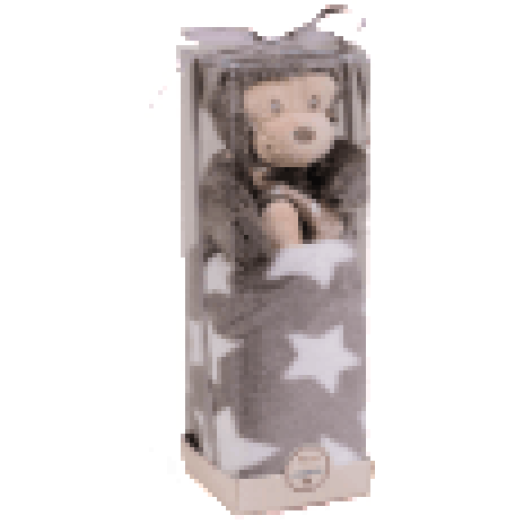 Baby pléd plüss majommal, dobozban, szürke, 100x75 cm