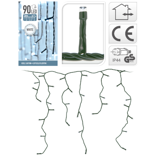 JÉGCSAPFÜZÉR 90 LED-ES FEHÉR KÜLTÉRI 3M