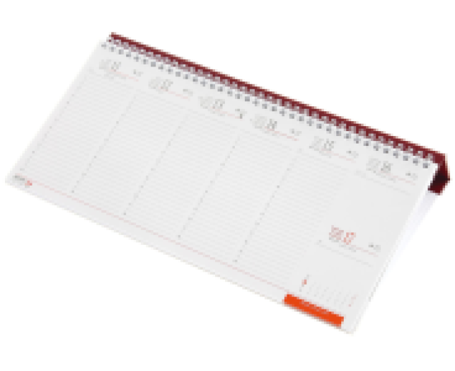 Fekvő asztali naptár fehér papíros 320x155 mm, bordó tartótábla