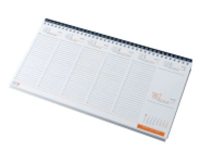 Fekvő asztali naptár fehér papíros 320x155 mm, kék tartótábla