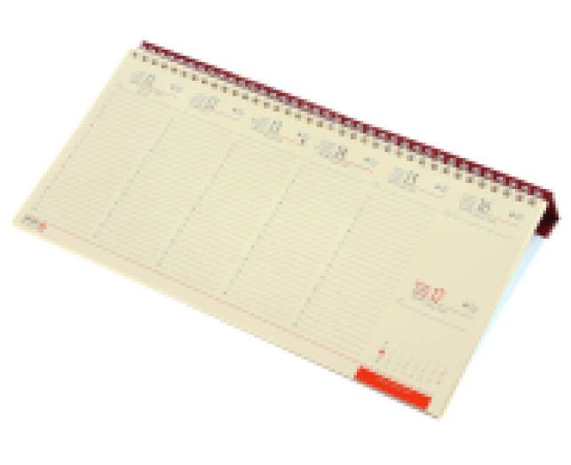 Fekvő asztali naptár sárga papíros 320x155 mm, bordó tartótábla