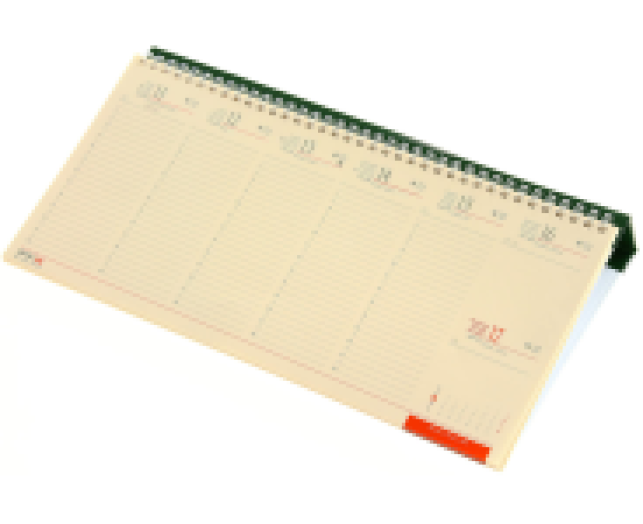 Fekvő asztali naptár sárga papíros 320x155 mm, zöld tartótábla