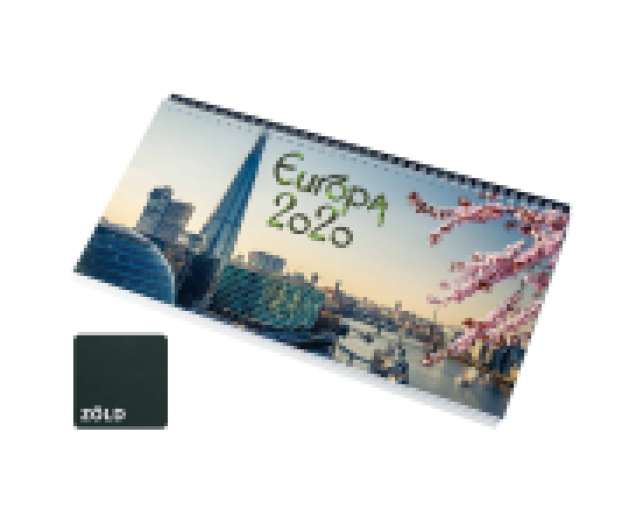 Képes asztali naptár Európa 320x155 mm, zöld tartótábla