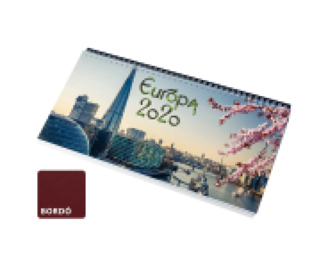 Képes asztali naptár Európa 320x155 mm, bordó tartótábla