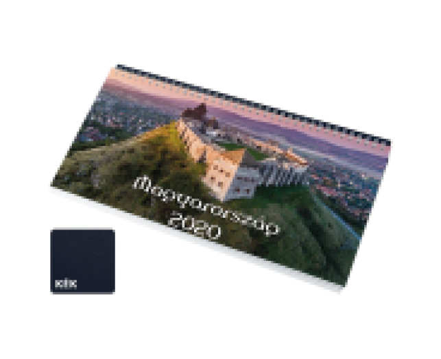 Képes asztali naptár Magyarország 320x155 mm, kék tartótábla