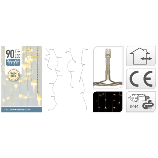 JÉGCSAPFÜZÉR 90 LED-ES MELEG FEHÉR KÜLTÉRI 3M