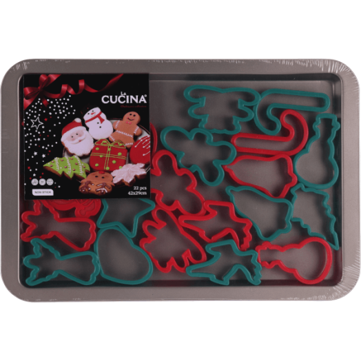 SÜTEMÉNY FORMA TEPSIVEL 42X29X2CM 22 DB MŰANYAG SÜTEMÉNYKISZÚRÓVAL