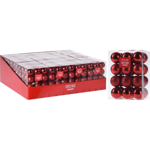 GÖMB SZETT 24X30MM MŰANYAG PIROS 24DB,12DB FÉNYES,6DB MATT,6DB GL.