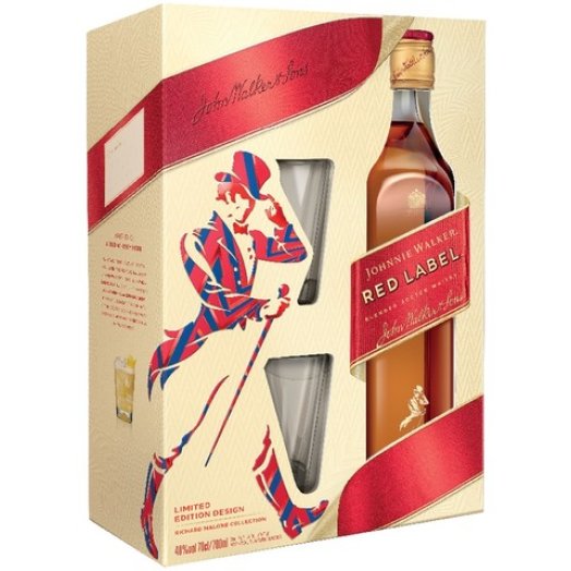 Johnnie Walker Red Label whisky 2 db pohárral díszdobozban