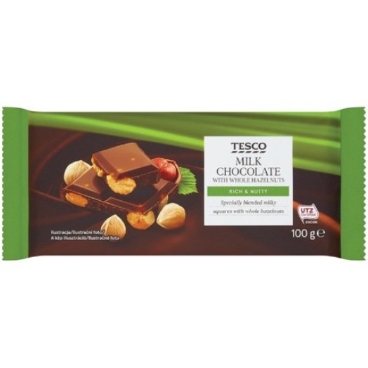 Tesco táblás egészmogyorós csokoládé