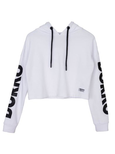 SLEEVE PRINTED CROP HOODIE WOMEN