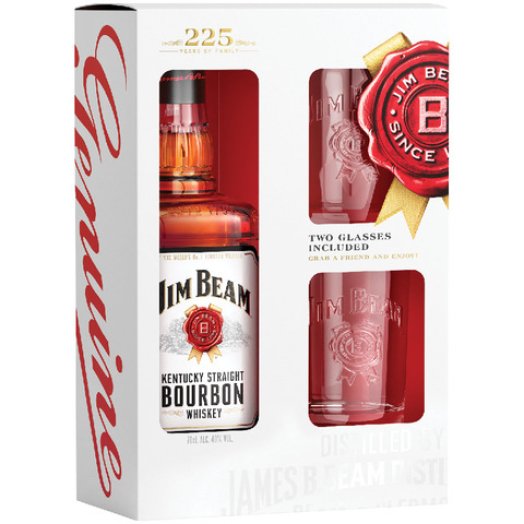 Jim Beam Bourbon whiskey 2 db pohárral díszdobozban