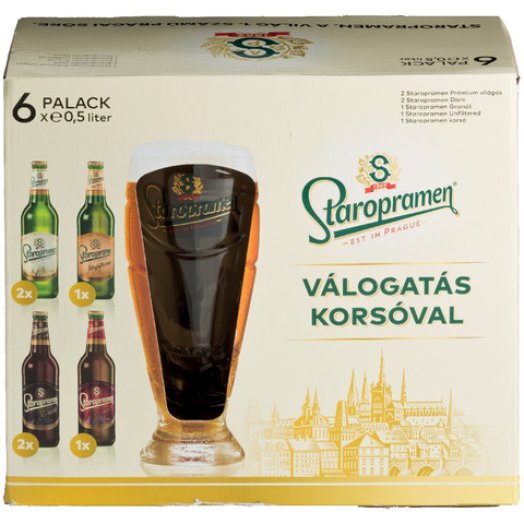 Staropramen üveges sörválogatás 1 db korsóval díszdobozban
