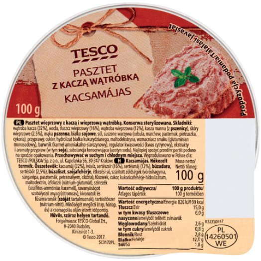 Tesco májas vagy pástétom