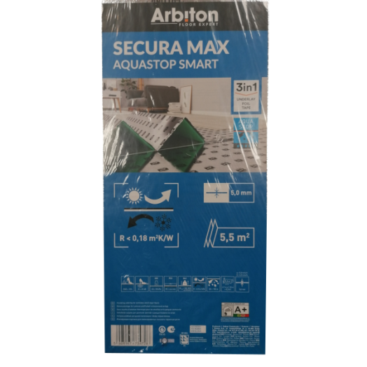 SECURA MAX AQUASTOP SMART HŐSZIGETELT PADLÓALÁTÉT 1182X390X60MM 5,5NM/CS