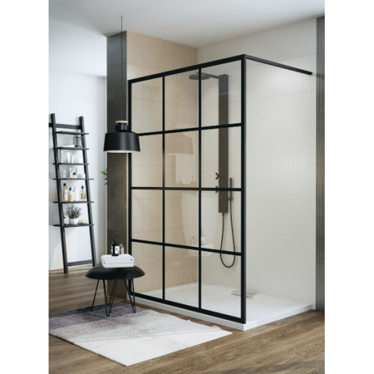 WASSERBURG VETRO BLACK WALK-IN ZUHANYFAL 100x200 CM,8MM VÍZTISZTA BIZTONSÁGI ÜVEG, FEKETE