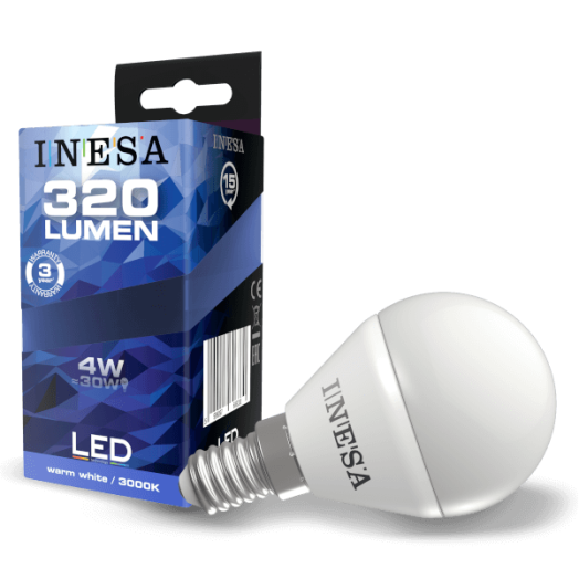 LED FÉNYFORRÁS GÖMB E14 4W 320LM 3000K