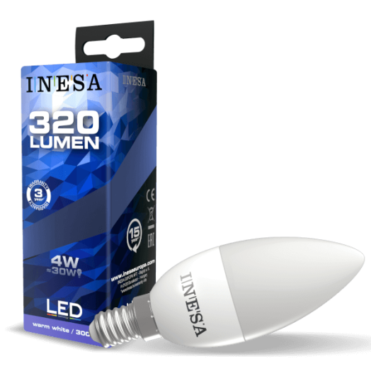 LED FÉNYFORRÁS GYERTYA E14 4W 320LM 3000K