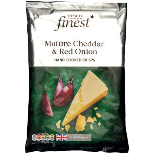 Tesco finest cheddar sajtos-hagymás chips