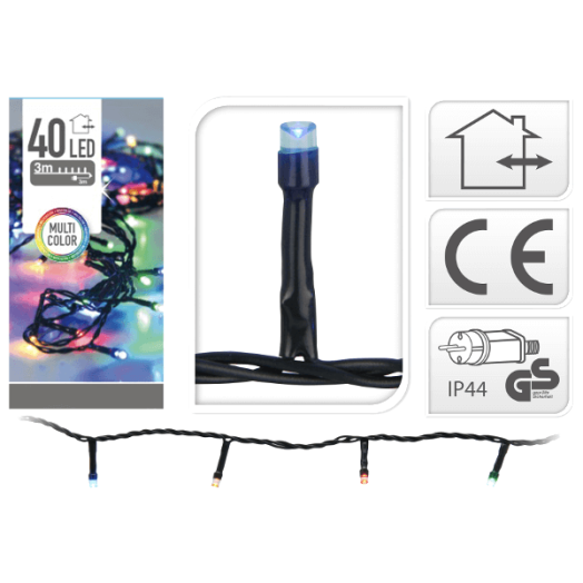 FÉNYFÜZÉR 40 LED-ES SZÍNES KÜLTÉRI, 3M