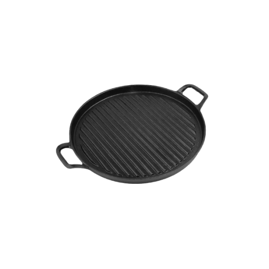 ÖNTÖTTVAS GRILL LAP, 31CM, KEREK 2 FÜLLEL