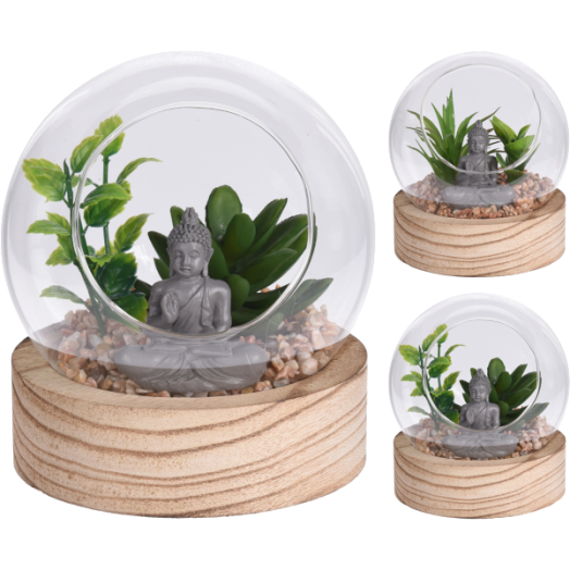 MŰNÖVÉNY ÜVEGBÚRÁS, BUDDHÁVAL, KAVICCSAL 120X125MM, 2 FÉLE MODELL