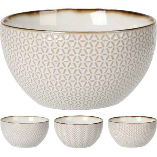 KERÁMIA TÁLKA 680 ML 14X7,6 CM FEHÉR 3-FÉLE MINTÁVAL