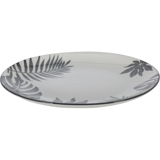 PORCELÁN TÁNYÉR 26,5X2,6 CM, SZÜRKE LEVÉLMINTÁVAL