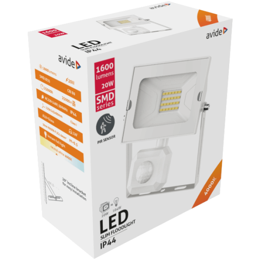 LED FÉNYVETŐ SLIM SMD 20W 1600LM 4000K MOZGÁSÉRZÉKELŐS FEHÉR